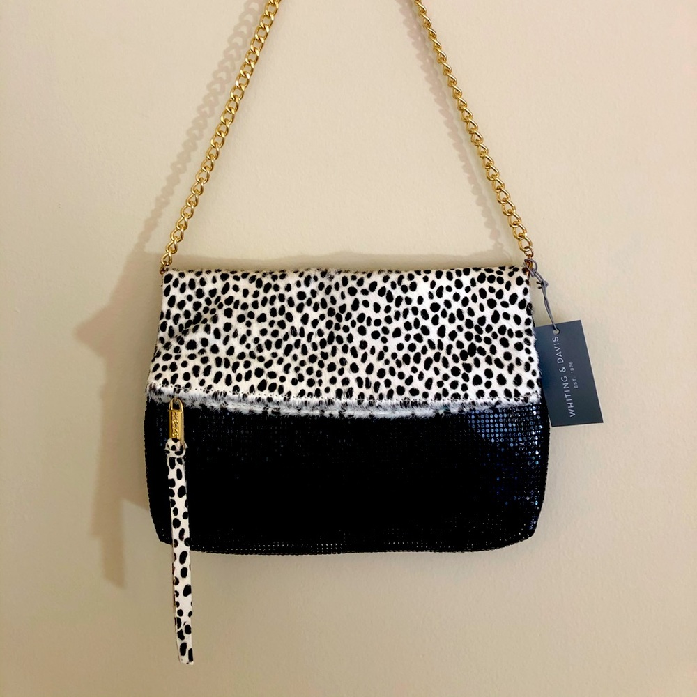 Whiting and Davis NWT mesh/cheetah evening bag